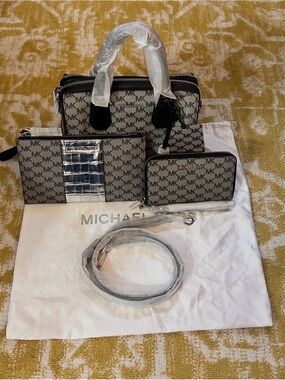 Michael Kors grey & Black Mercer duffle Set